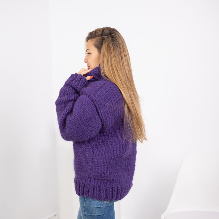5-Strand Purple Wool Sweater – Hand-Knitted Woolen Jumper T1752