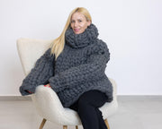 30-fädiger Chunky Wollpullover – riesiger handgestrickter Oversize Pullover aus 100 % weicher Wolle T1524