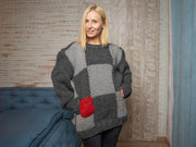 Gray 100% Wool Squares-Pattern Sweater T1108