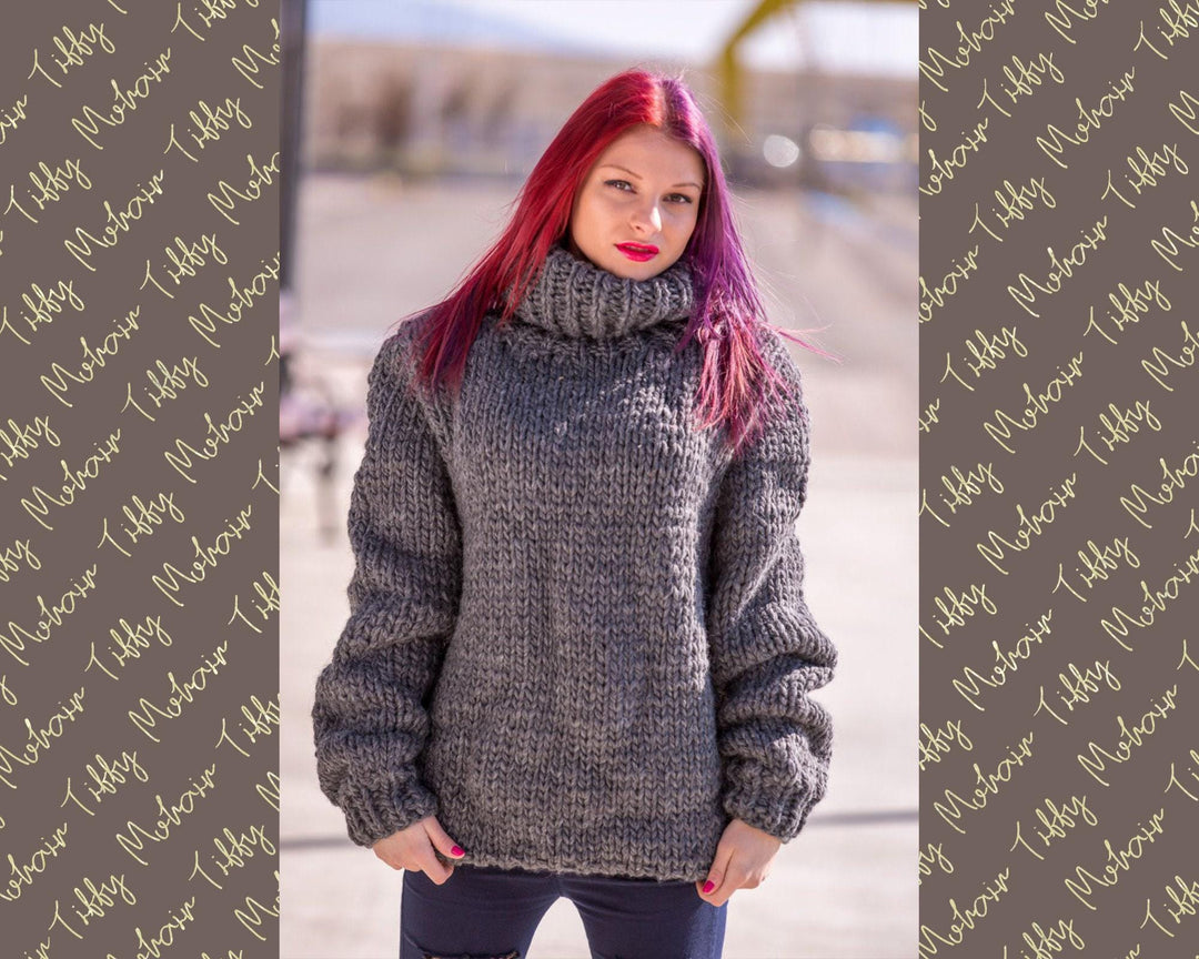 Wool Sweater Soft 100% Wool Turtleneck, Hand Knitted Chunky Pullover T509