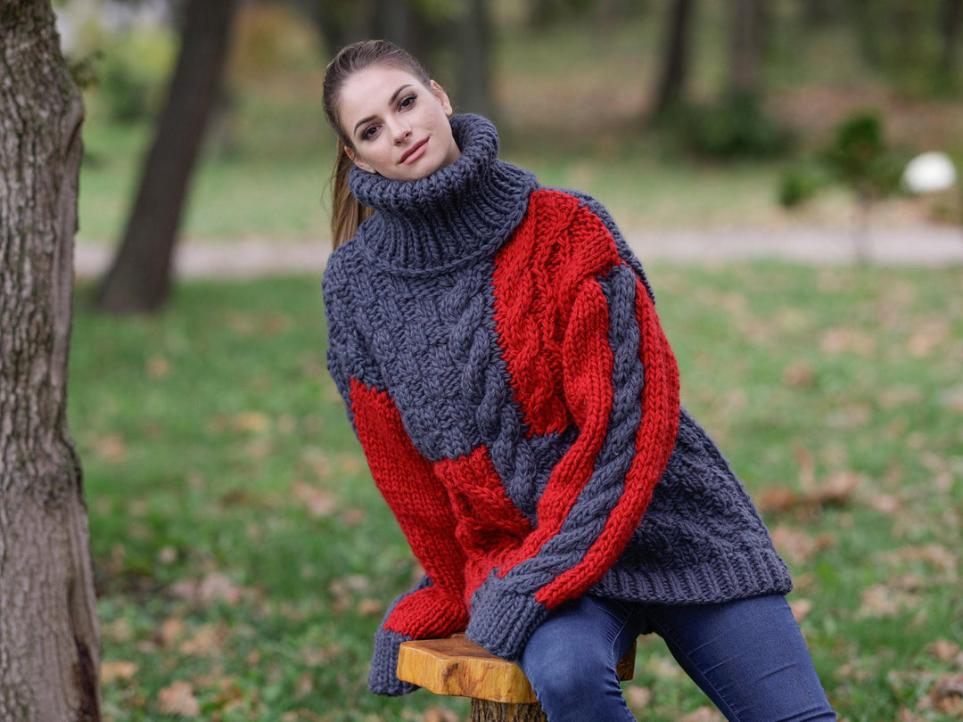Soft Wool Sweater, Hand Knitted 100% Wool Cable Knit Jumper, Chunky Winter Pullover T1110