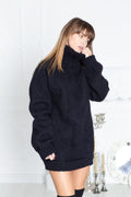 Pull en Laine Col Roulé Noir, Tricoté à la Main 100% Laine Épaisse pour Hommes T598