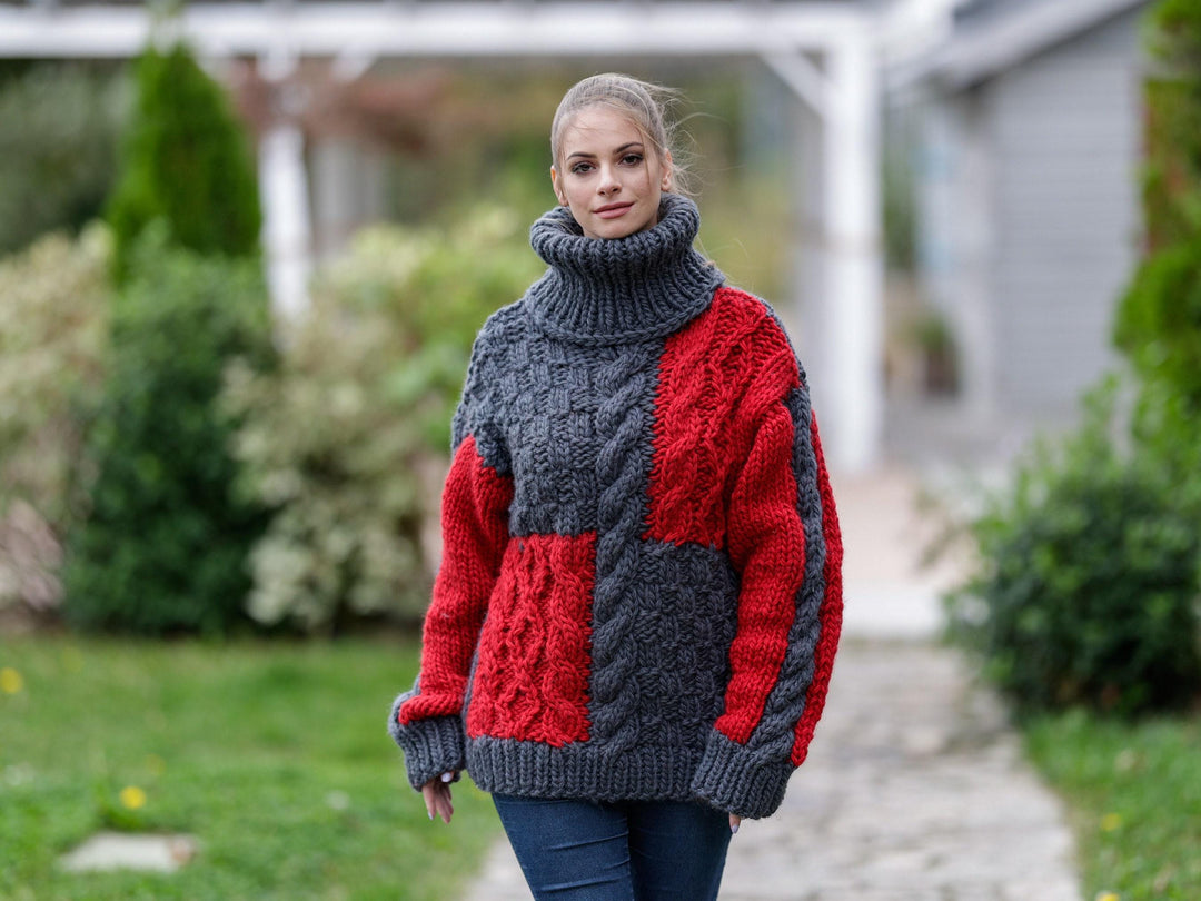 Soft Wool Sweater, Hand Knitted 100% Wool Cable Knit Jumper, Chunky Winter Pullover T1110
