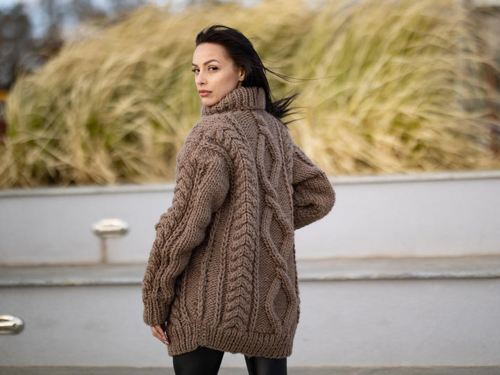 Chunky Cable Knit Sweater, Hand Knitted Wool Jumper, Thick Winter Pullover T1179