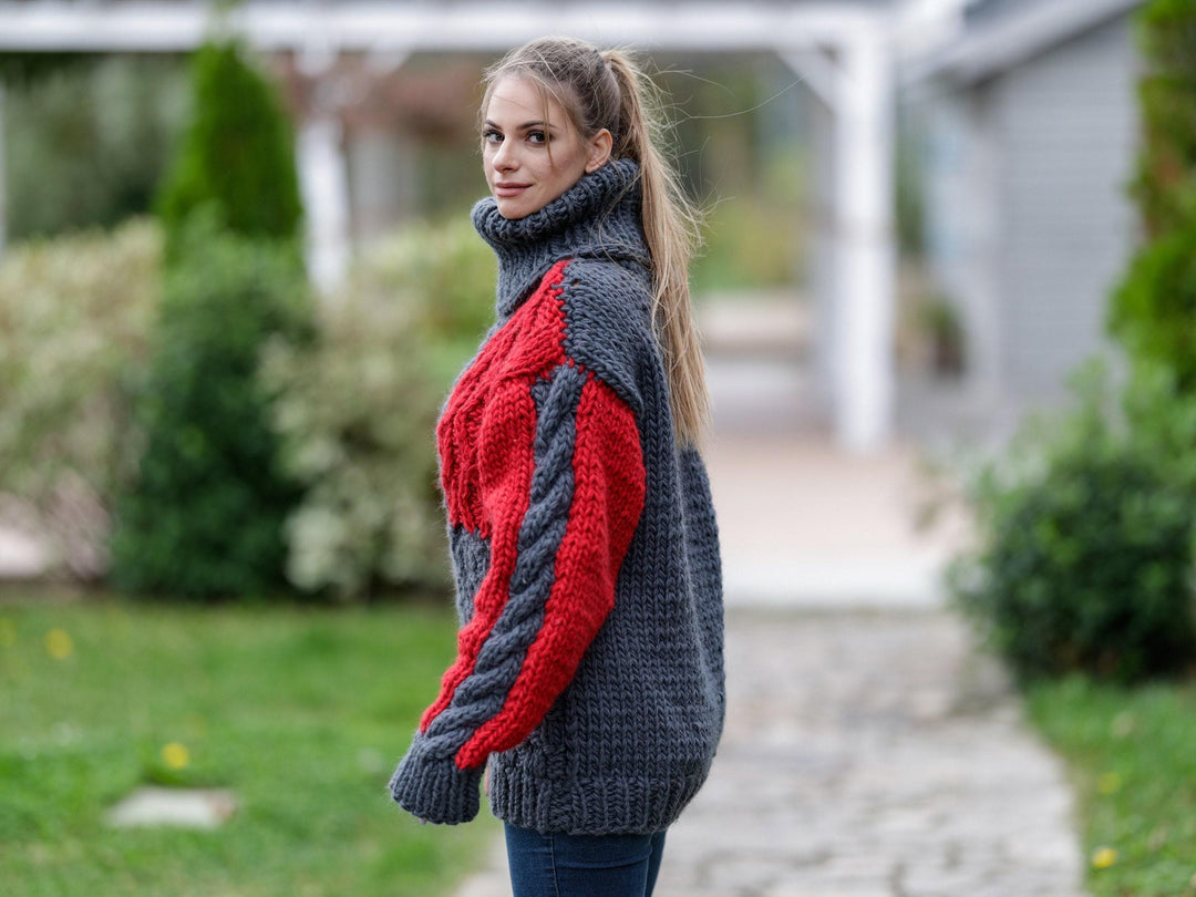 Soft Wool Sweater, Hand Knitted 100% Wool Cable Knit Jumper, Chunky Winter Pullover T1110