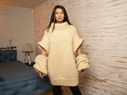 100 % Wollpullover mit abnehmbaren Ärmeln – Grober handgestrickter Pullover T1099