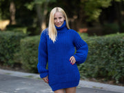 Blue 100% Wool Turtleneck Sweater T1235