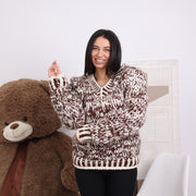 Melierter V-Ausschnitt Pullover aus Wolle, Handgestrickter 4-fädiger Wollpullover, Grobstrick Weicher Pullover T1841