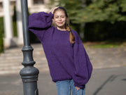 Pull en laine violet, tricoté main 100% laine T1269