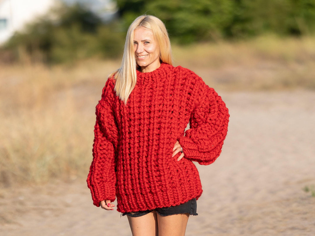8-Strand Chunky Wool Sweater – Extra Thick Hand-Knitted Fisherman Rib Oversized Jumper T1236