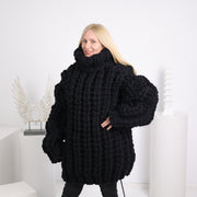 Schwerer handgestrickter Wollpullover, Grobes Englisches Rippmuster T1625