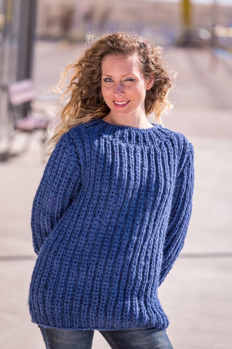 Wool Sweater for Women Oversized, Hand Knitted Warm Pullover T513