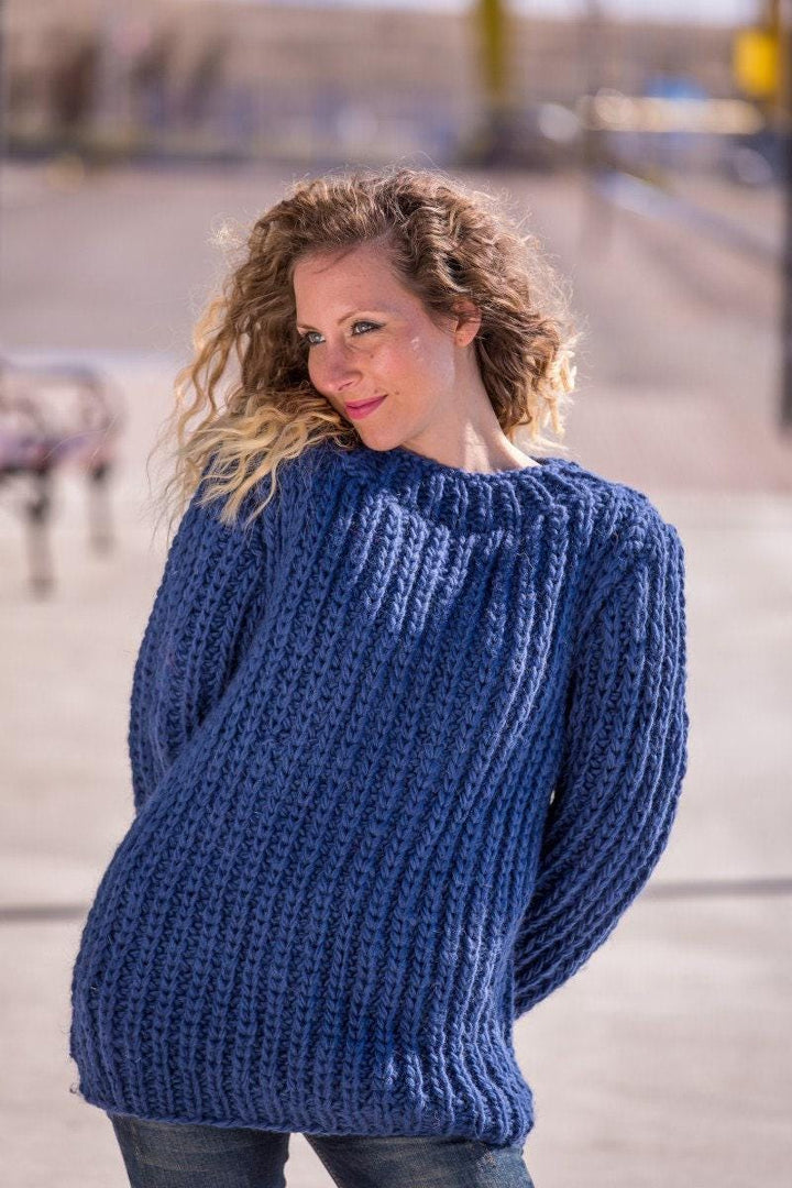 Wool Sweater for Women Oversized, Hand Knitted Warm Pullover T513