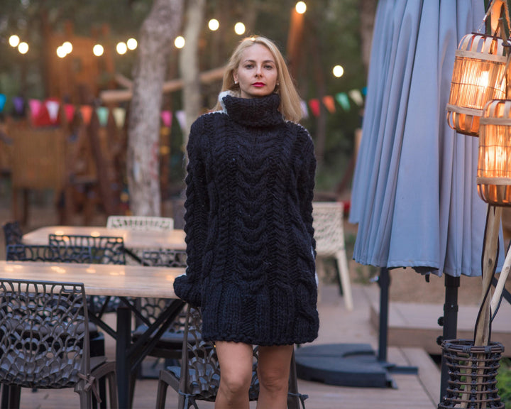 Chunky Cable Knit Sweater, Hand Knitted Wool Jumper T818W