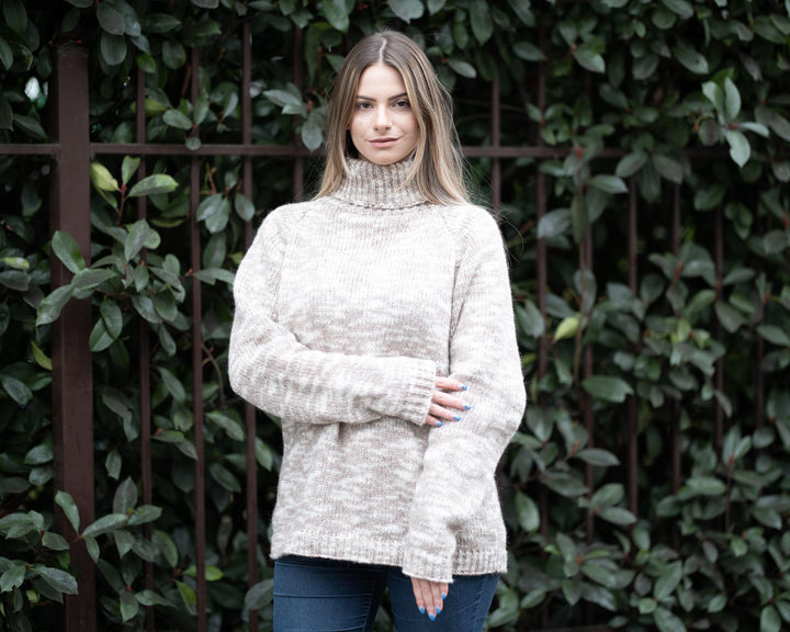 Merino Wool Sweater Melange, Hand Knitted Soft Lightweight Jumper T1332