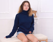 Pull en laine pour homme, col roulé, tricoté main, laine brute épaisse et grattante T824