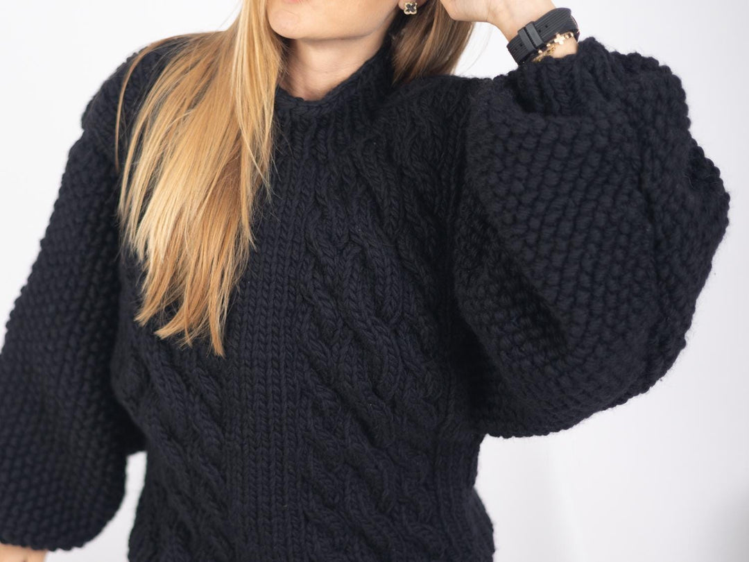 Short Wool Sweater with Oversized Sleeves, Hand Knitted Jumper, Wide Sleeve Pullover T1753