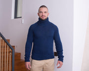 Raw Wool Itchy Sweater – Hand-Knit Chunky Turtleneck Loose Men’s Pullover T824M