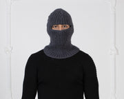 Übergroße graue Wollmütze – Gestrickte Sturmhaubenmütze für den Winter T1012