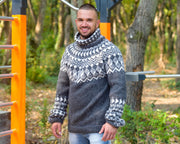 Pull en Laine Lopi Gris – Tricoté Main Style Islandais T822M