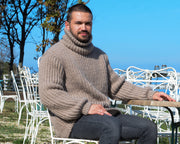 Herren Wollpullover – Handgestrickter Pullover aus 100 % weicher Rohwolle mit riesigem Rollkragen T664