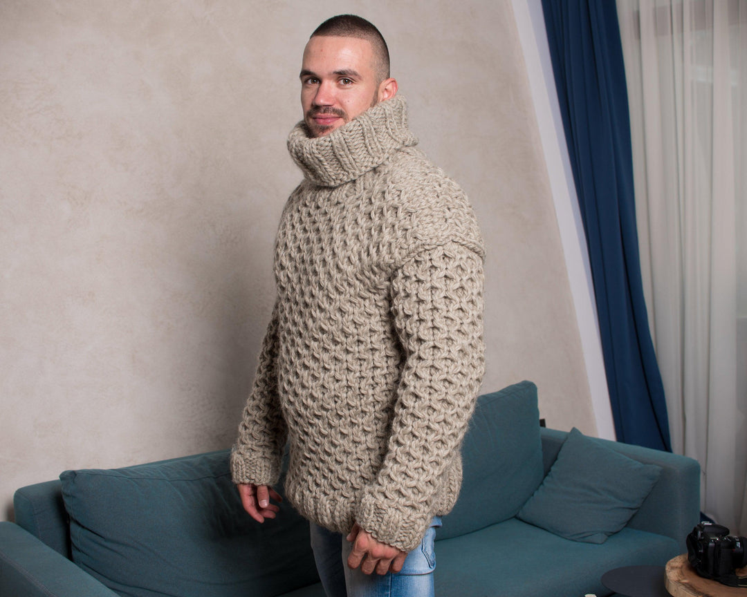 Honeycomb Knit Sweater – Eco Wool Hand-Knitted Woolen Pullover T811M