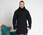 Black 3-Strand Soft Wool Cable Turtleneck Sweater T636