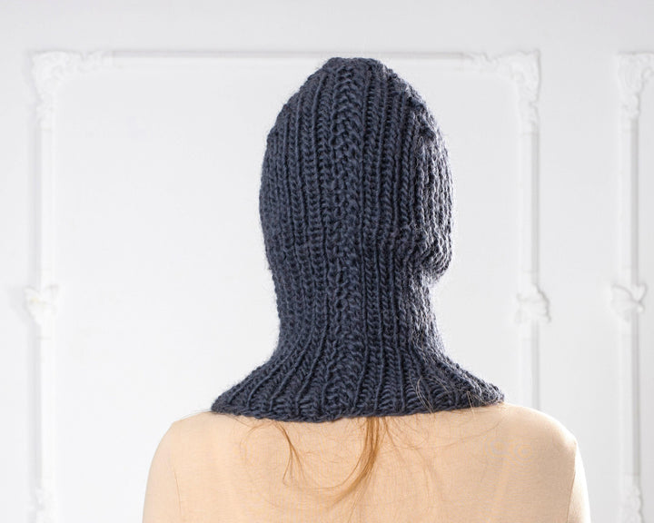 Oversized Gray Wool Hat – Knit Balaclava Beanie for Winter T1012