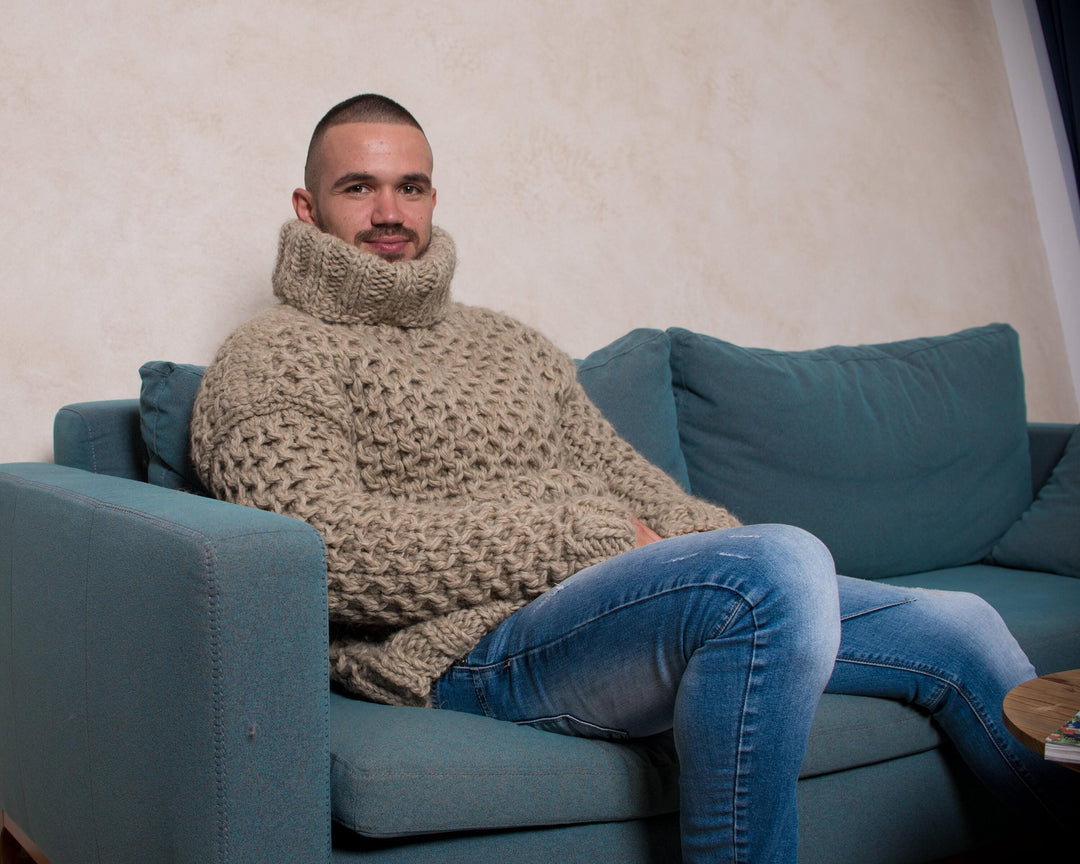 Honeycomb Knit Sweater – Eco Wool Hand-Knitted Woolen Pullover T811M