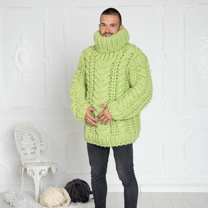 Chunky Wool Sweater for Men – Hand-Knitted 5-Strand 100% Wool Pullover T628M