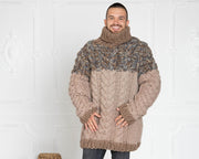 Pull surdimensionné en laine mélangée tricotée main à 5 brins – grosses torsades T631M