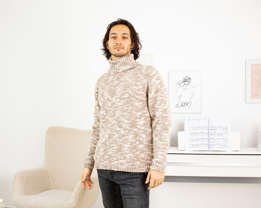 Men’s Melange Merino Wool Sweater – Soft Hand-Knitted Jumper T1332