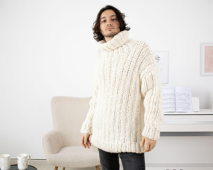 Chunky Hand-Knitted Baby Alpaca Sweater – Extra Soft Ribbed Jumper T1340