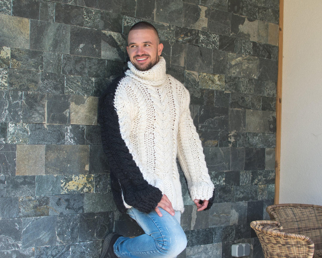 Hand-Knitted Chunky Sweater – Sustainable Cable Knit Women’s Boho Pullover T818M