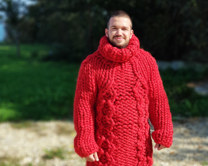 Super Chunky Cable Knit Sweater – Hand-Knitted Merino Wool Unisex Pullover T667M
