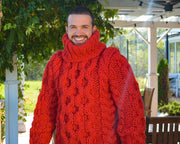 Lockere Passform Grobstrickpullover – Roter Oversized Damenpullover Tunika T659M