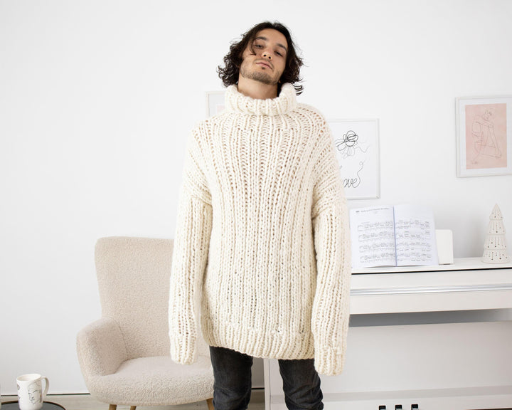 Chunky Hand-Knitted Baby Alpaca Sweater – Extra Soft Ribbed Jumper T1340