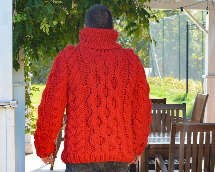 Loose Fit Chunky Knit Sweater – Red Oversized Women’s Pullover Tunic T659M
