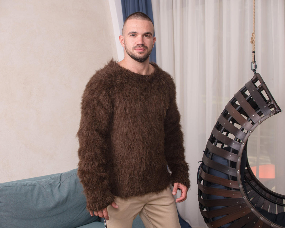 Super Fluffy Alpaca Sweater – Pure Suri Alpaca Hairy Fuzzy Jumper, Non-Shedding T871