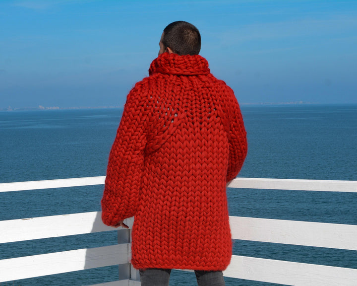 Super Chunky Cable Knit Sweater – Hand-Knitted Merino Wool Unisex Pullover T667M