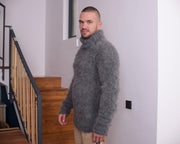 Alpaka Wollpullover – Handgestrickter weicher grauer Rollkragen Winterpullover für Damen T868M