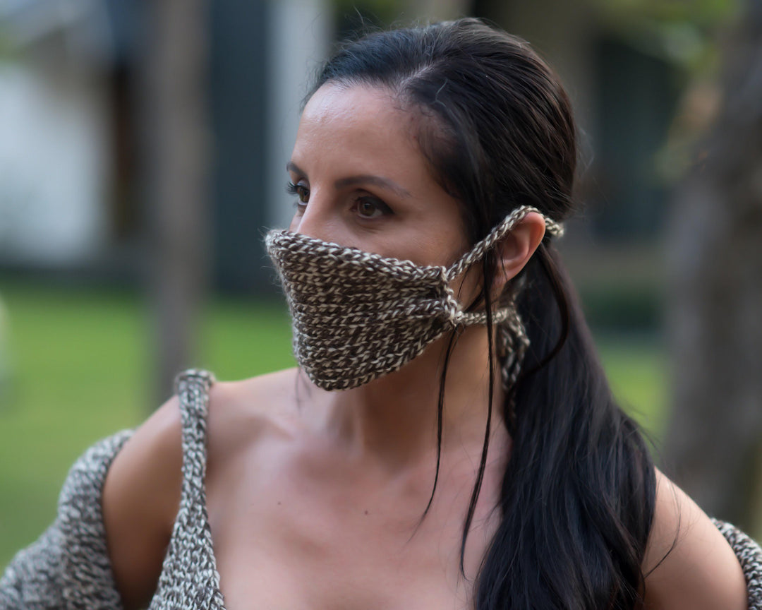 Melange Wool Face Mask – Hand Knitted 100% Wool Reusable Warmer T884
