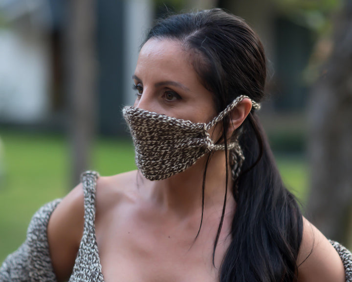 Melange Wool Face Mask – Hand Knitted 100% Wool Reusable Warmer T884