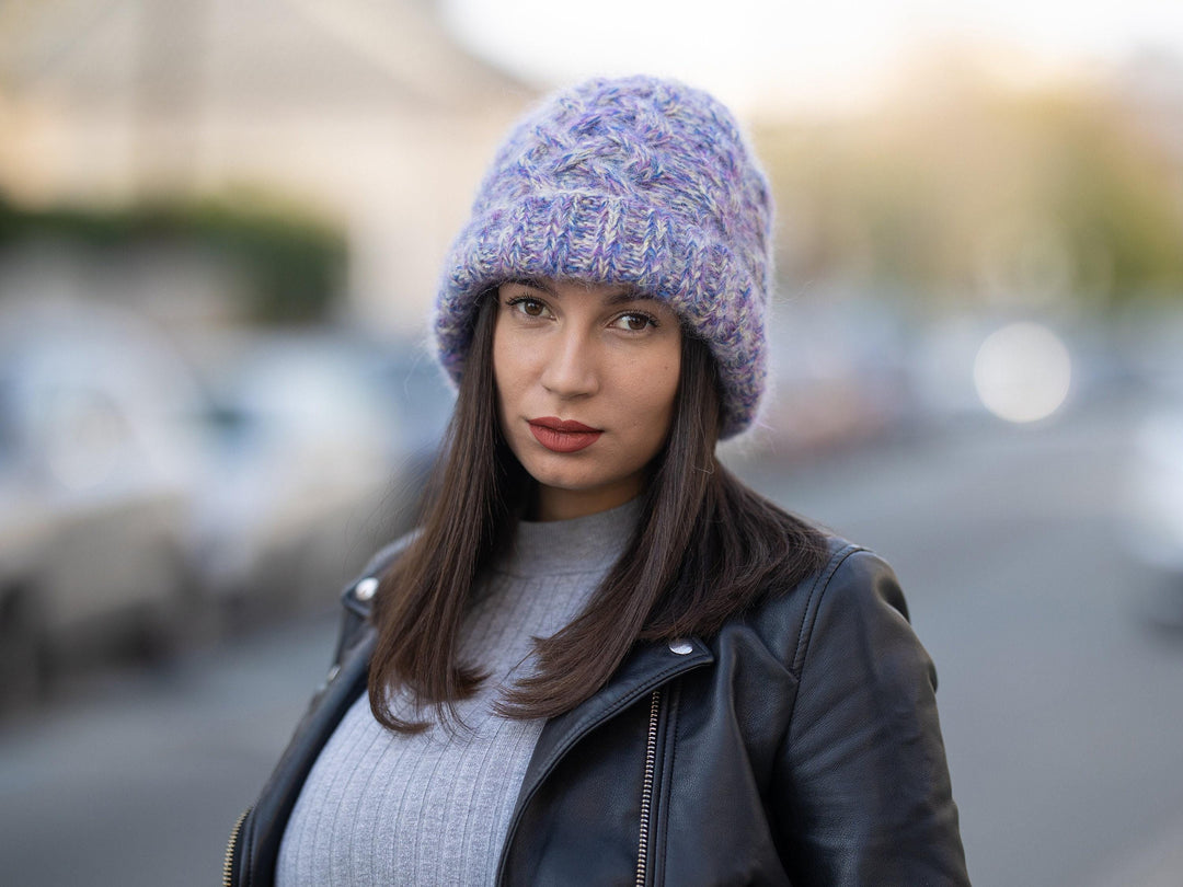 Melange Alpaca Hat – Hand Knitted Soft Wool Blend Winter Beanie T1170