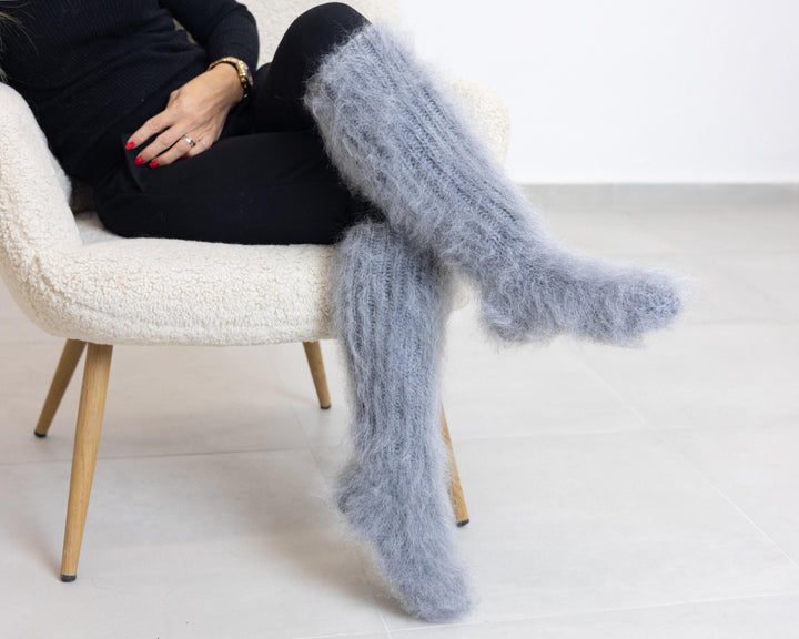 Mohair Socks – Hand Knitted Fluffy Fuzzy Legwarmers T1528