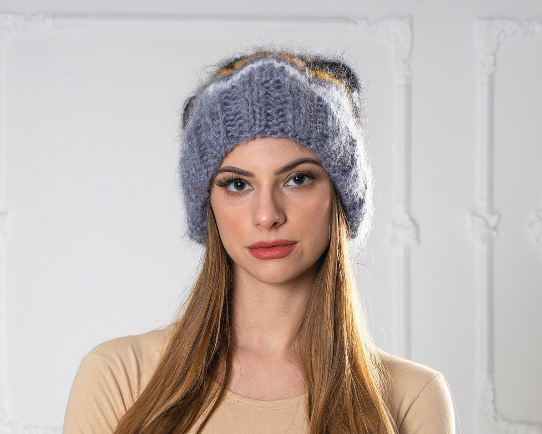 Icelandic Mohair Hat – Hand Knitted Fluffy Winter Beanie T1013