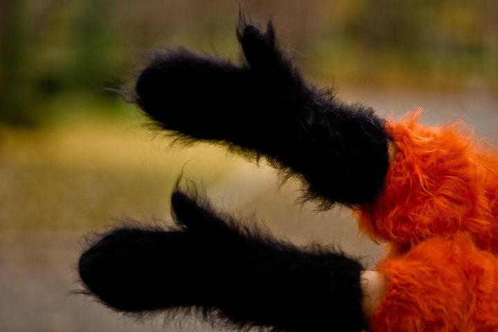 Black Mohair Mittens – Hand Knitted Fluffy Soft Winter Gloves T191b