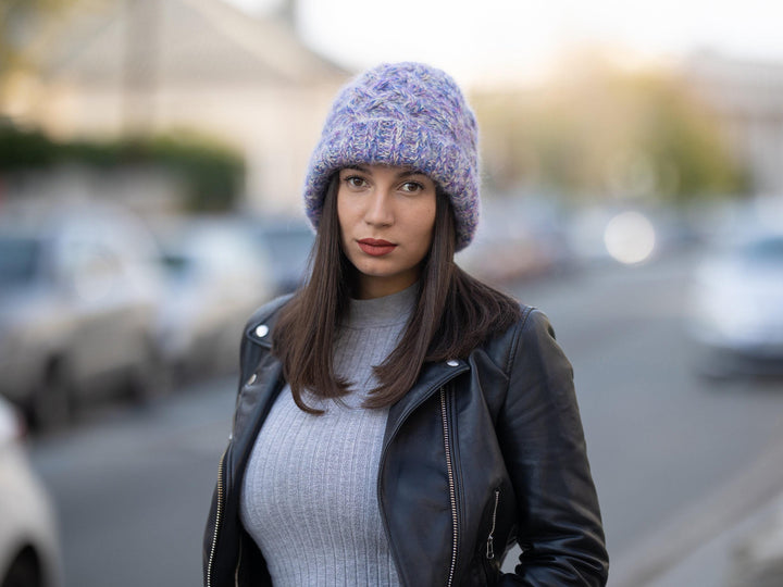 Melange Alpaca Hat – Hand Knitted Soft Wool Blend Winter Beanie T1170