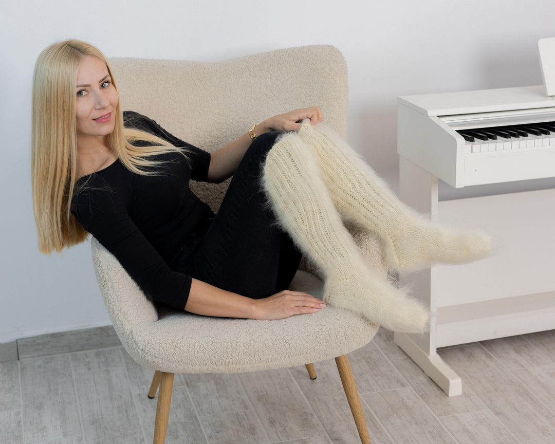 Mohair Socks – Hand Knitted Fluffy Fuzzy Legwarmers T1529