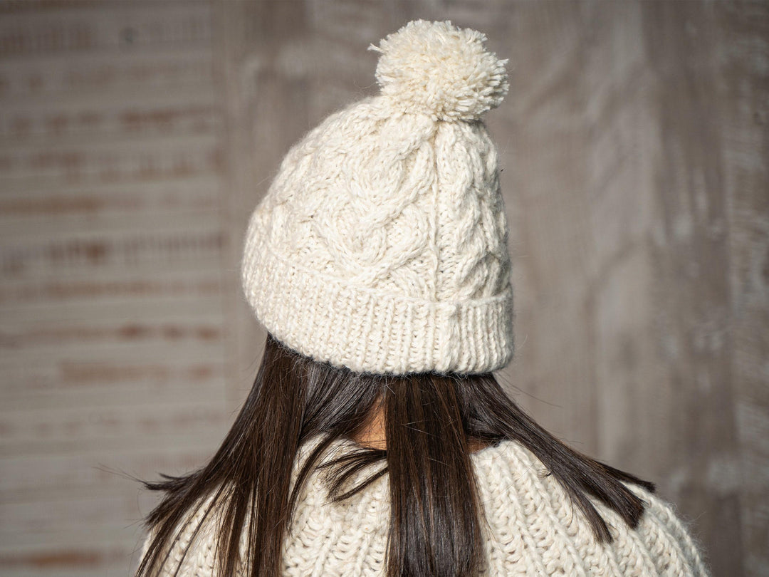 Chunky Cream Alpaca Hat – Hand Knitted Soft Winter Beanie T1149
